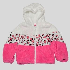 Girls Fleece Hooded Jacket Size 5Y Leopard Colorblock Zip Winter Soft Cozy
